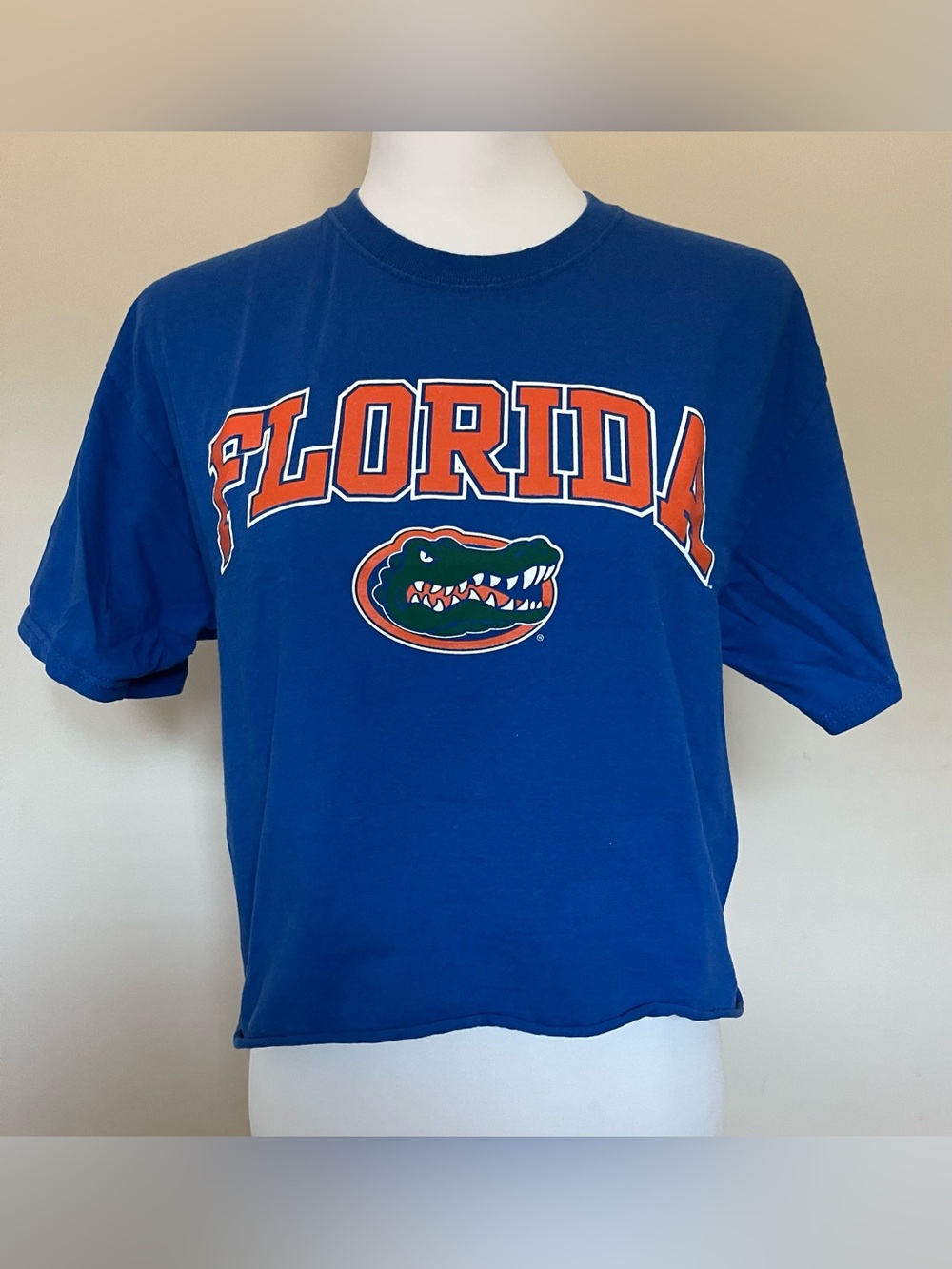 Russell Athletic Royal Blue Cropped Florida Gators Raw Hem Graphic Tee, Size M